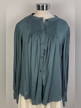 NWT REBECCA BEESON BLUE BUTTON WITH ELASTIC TRIM BLOUSE